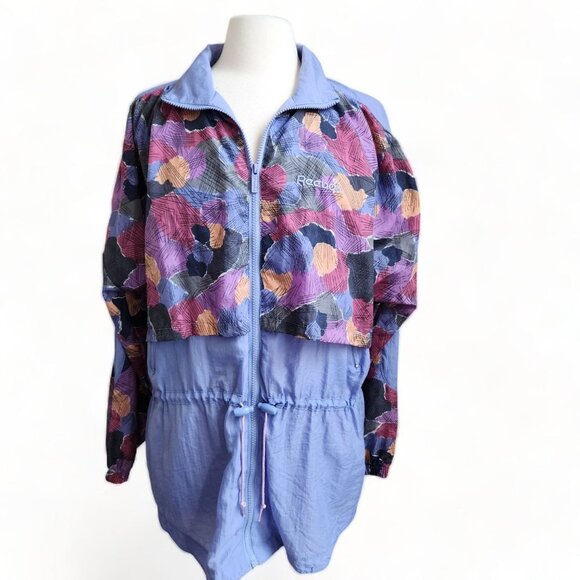 Vintage 90s Reebok Purple‎ Abstract Hooded Full Zip Track Long Jacket Size L - Picture 14 of 14